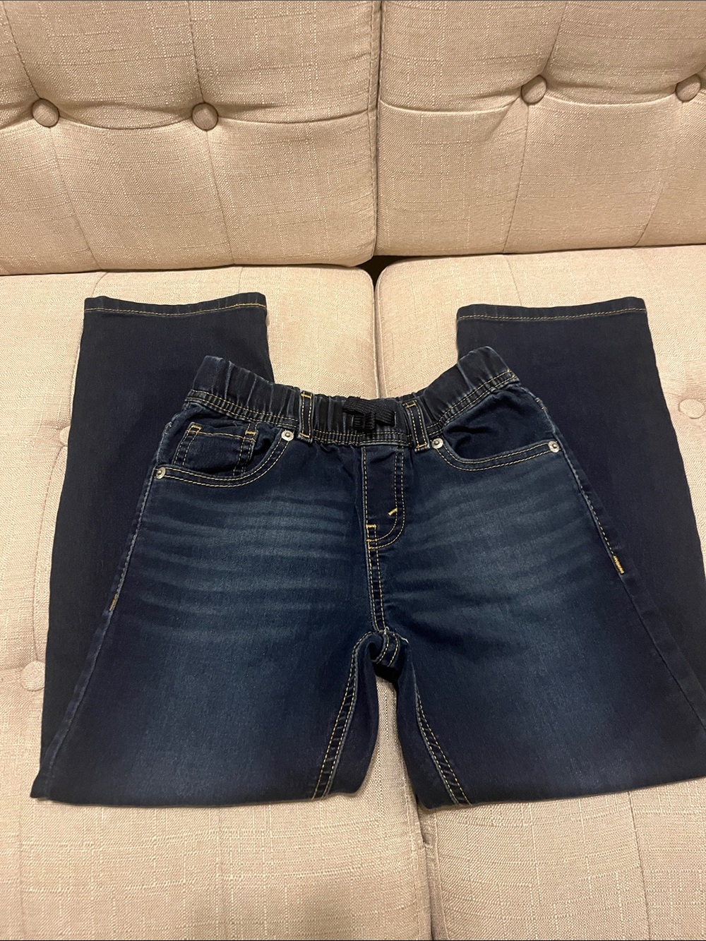 Boys Dark Blue Elastic Waist Jeans